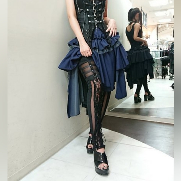 Ozzon Ozz Croce Black Mesh Lace Garter Stirrup Leggings Vkei Goth Steampunk - Picture 1 of 7